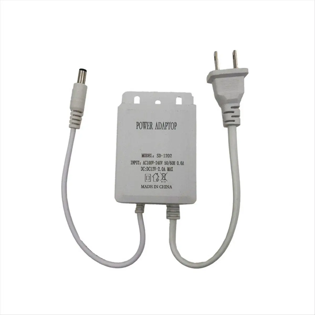 12V 2A Power Adapter Waterproof Power Surveillance Camera Rainproof Power Adapter Light Strip Supply with US Plug White