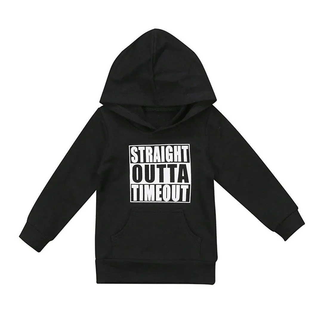 Toddler Baby Long Sleeve Cotton Blend Hoodie Pullover - Funny Letter Print, Elastic Fabric, Casual Sport Outfit for 0-5 Years Boy Girl Fall Winter Hooded Sweatshirt