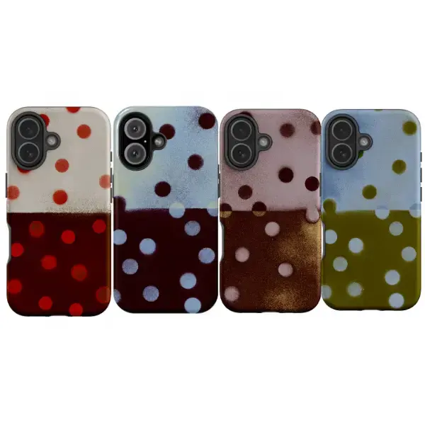 Retro Polka Dot Phone Case for iPhone 17 16 15 14 13 12 11 Air Plus Promax– Vintage Two-Tone Fuzzy Design with Cozy Soft Texture, Playful Dotted Pattern & Minimalist Y2K Aesthetic