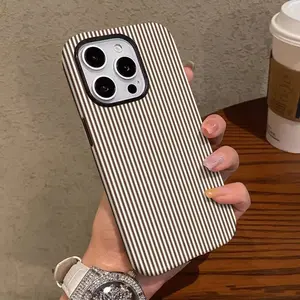 A Christmas Brown Striped Pattern Glossy Dual Layer Protective Phone Case, Durable Dual Layer Design, Suitable for iPhone 17/16/15/14/13/12/11 PRO PROMAX PLUS AIR X XS XR, Ideal Gift for Friends and Family, FLLM44