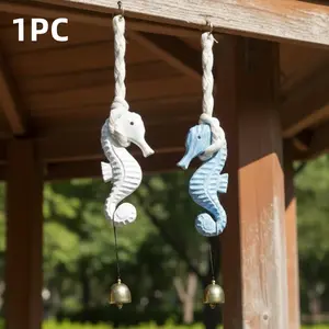 Simple Wooden Seahorse Wind Chime Wall Decor, Ocean Style Home Decoration, Wall Hanging Ornament, Marine Theme Art Piece