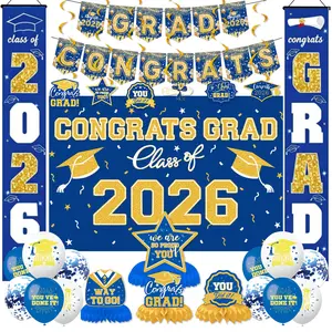 Graduation Decorations 2026 Black and Gold Party Decor Set include Congrats Grad Banner Graduation Backdrop Class of 2026 Balloons Party Supplies Graduation Gifts