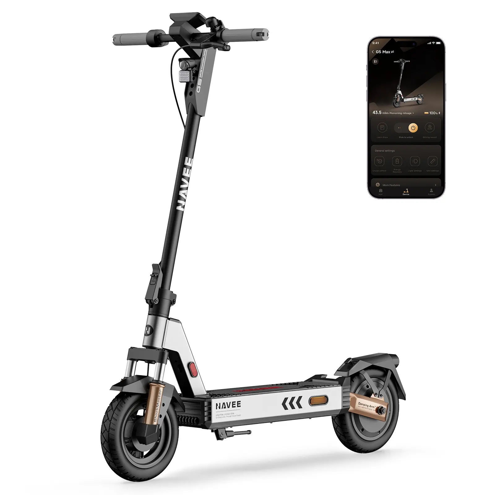 NAVEE G5 Electric Scooter, 800W Peak Motor, 20 mph Fast Speed, 28 Miles Range, 10" All-Terrain Solid Tires