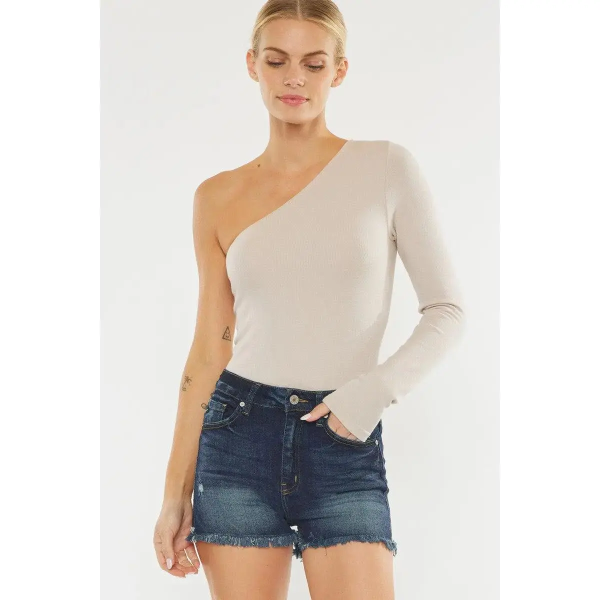 High Waist Dark Wash Slightly Distressed KanCan Shorts