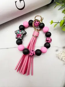 Stylish Silicone Beaded Wrist Keychain Kawaii, Trendy Cute Keychain, Colorful Leopard Print Design, Perfect Gift for Friends & Moms, Ideal for Festive Occasions