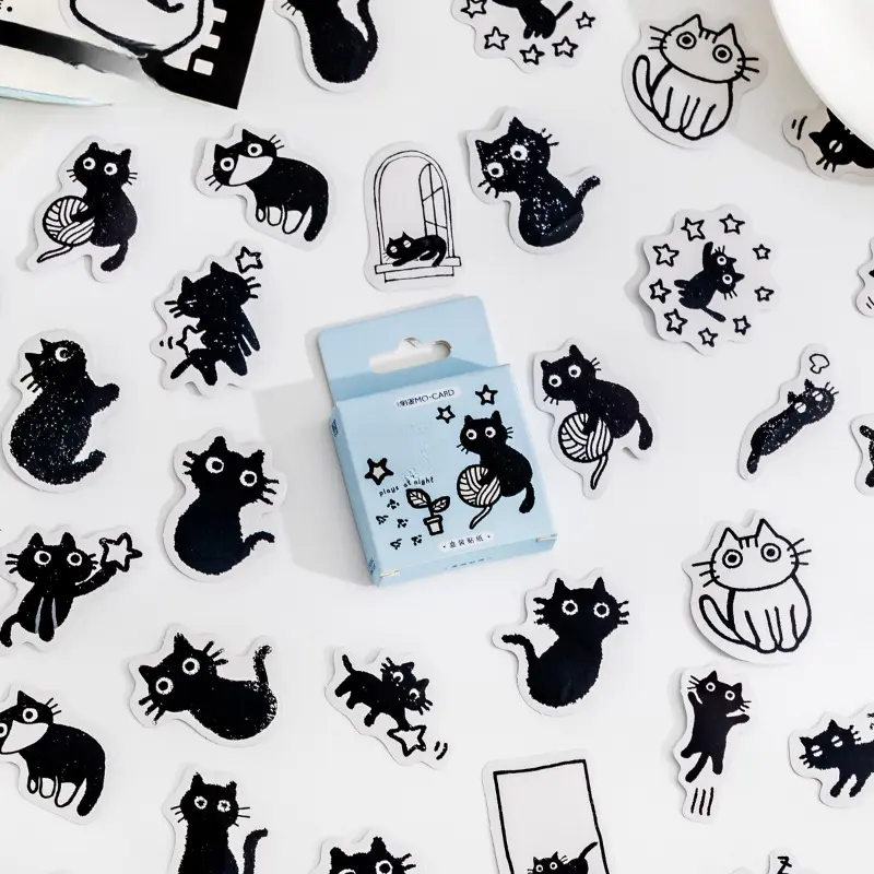 Mr. Paper Cat-Themed DIY Stickers Kit, 6-Box Set with 270 Craft Design Stickers for Office Stationery Decoration