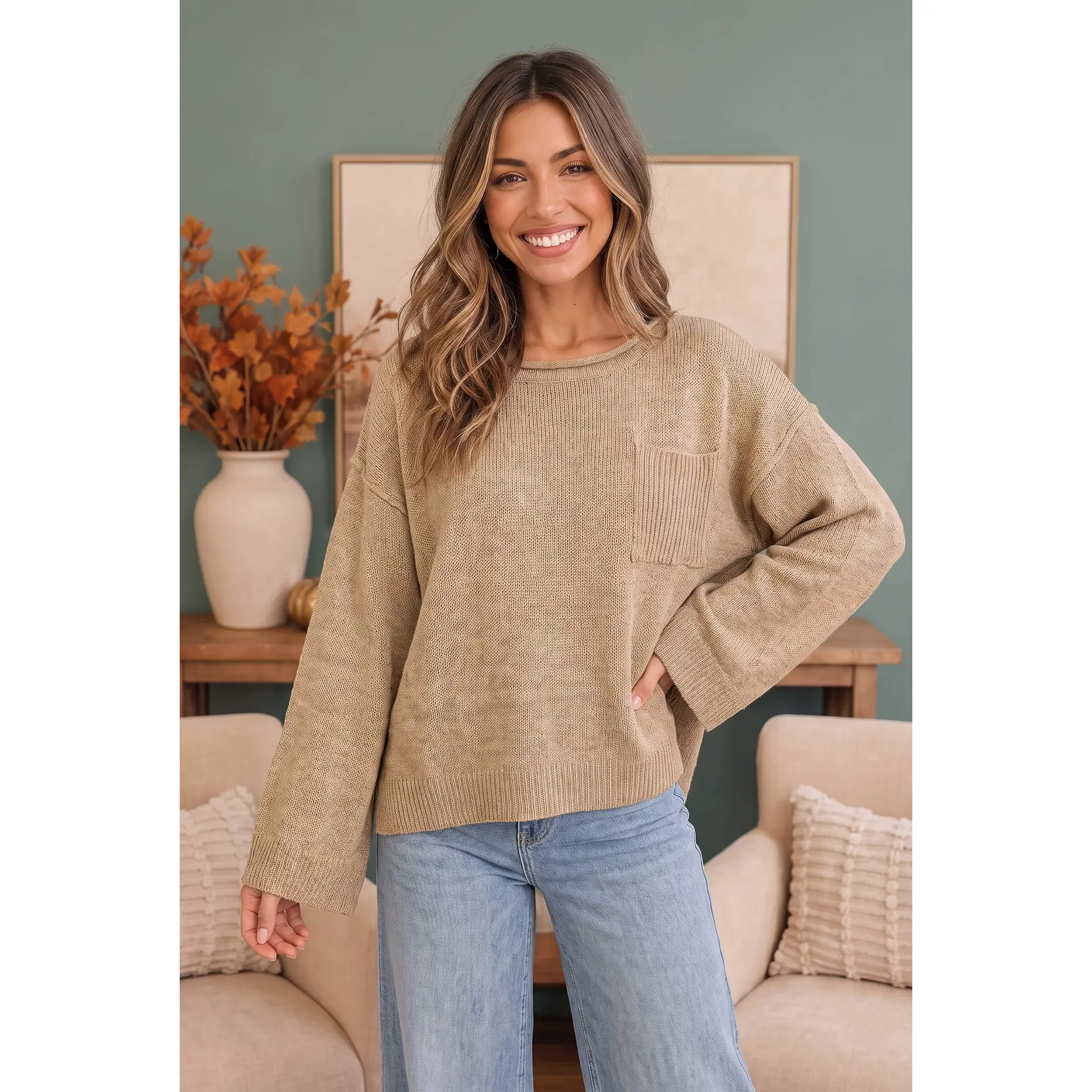 Freshen Up Cozy Taupe Knit Sweater