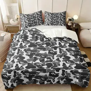 2/3 Pcs BAPE Black White Camo Print Duvet Cover Set,Modern Camouflage Bedding Set,Soft Durable Microfiber Fabric with Secure Zipper Closure,Ideal for RV,Bedroom & Dorm Decor,No Filling Included,Perfect for Outdoor Camo Style Enthusiasts