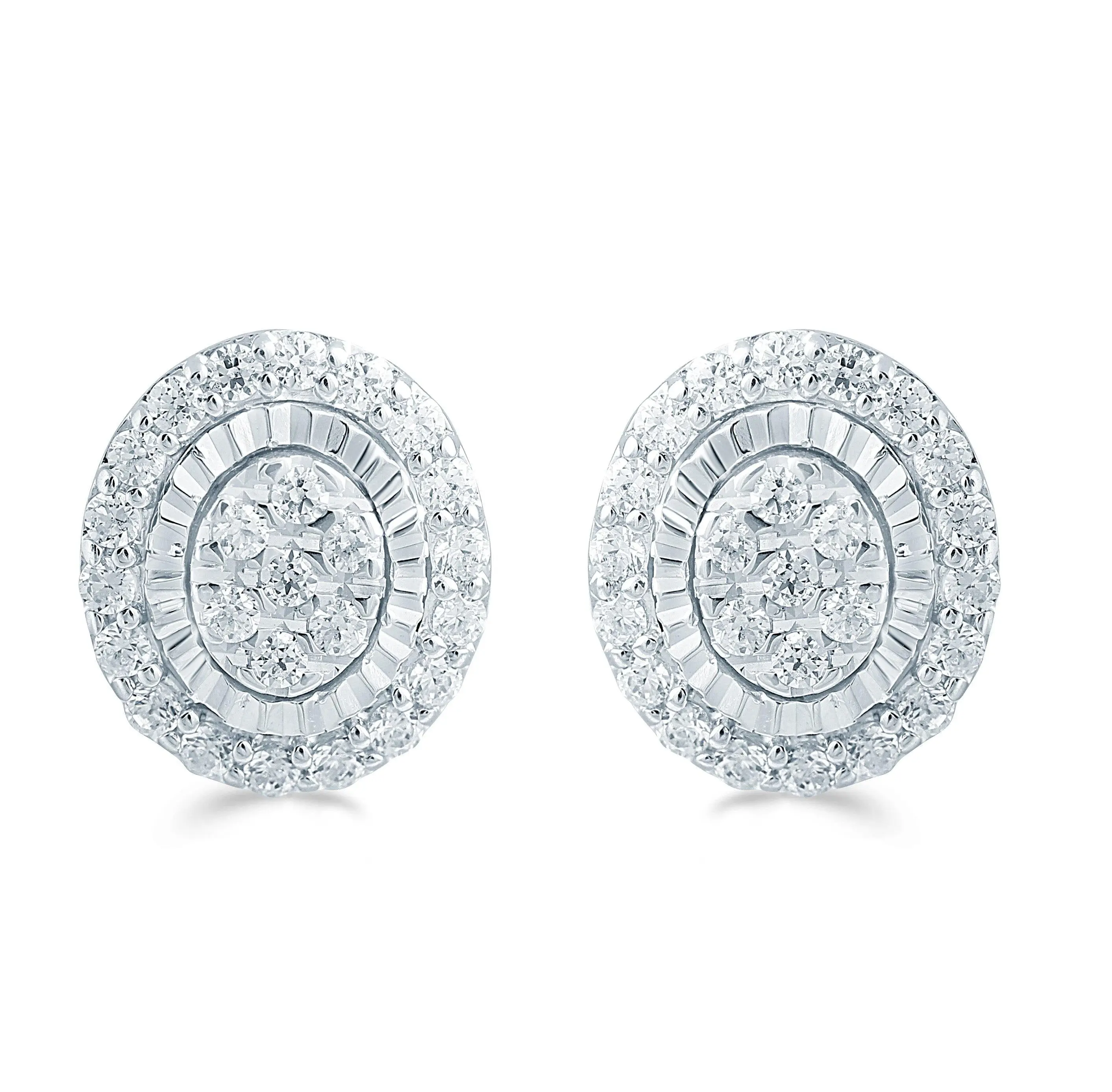 1/3Ct TW Diamond Oval Cluster Fashion Stud Earring in Sterling Silver