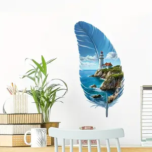 Modern Wall Stickers, Decorative Sticker, Lighthouse Ocean Theme, Feather Design, Perfect for Bedroom Decor, Dorm Room, Aesthetic Spaces, Removable PVC Decals