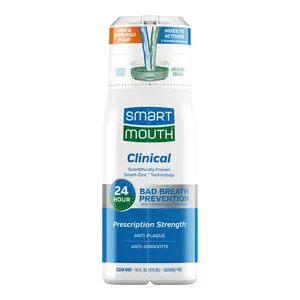 SmartMouth Clinical Zinc Activated Mouthwash - Anti-Plaque & Anti-Gingivitis for Healthy Gum Support - All-Day Fresh Breath - Alcohol-Free, Sugar-Free, & Gluten-Free - Clean Mint - 16 fl oz