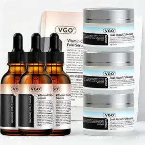 VGO Vitamin C Serum Essential Oil & Snail Mucin 92% Moisturizing Cream Duo - Deep Nourishing Skincare Set, Repairs Damaged Skin Barrier, Fades Acne Scars & Fine Lines, Delivers Dewy Glow & Long-Lasting Comfort Daily[Buy 2 Get 2 Free]