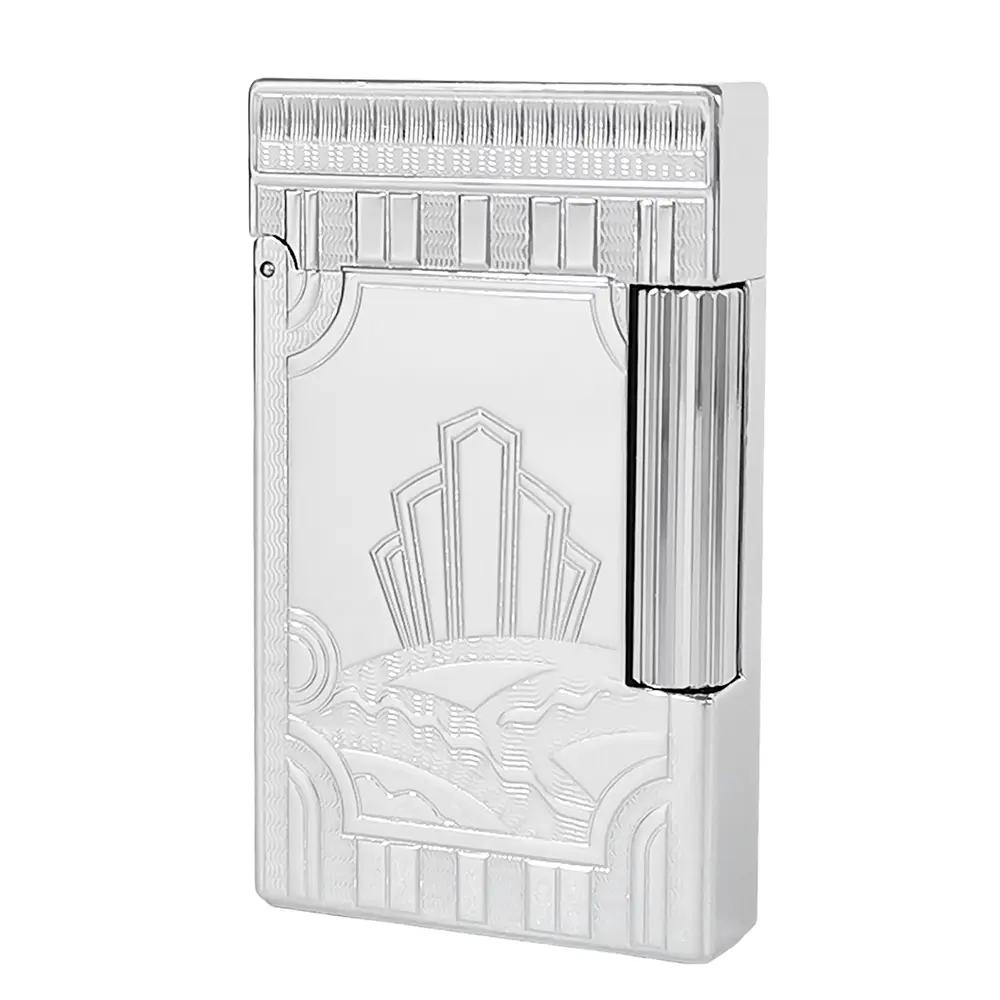 DPT Brass Gas luxury Lighter Ping Sound Gifts BF Metallic Wheel Full Body Gold Art Deco Design Engraved Ornaments White