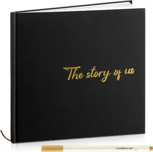 The Story of Us Scrapbook 144 Pages 8.7 x 8.7" Couples Photo Album Scrapbook Relationship Journal for Couples Memory Book Gift with 2 Markers (Black)