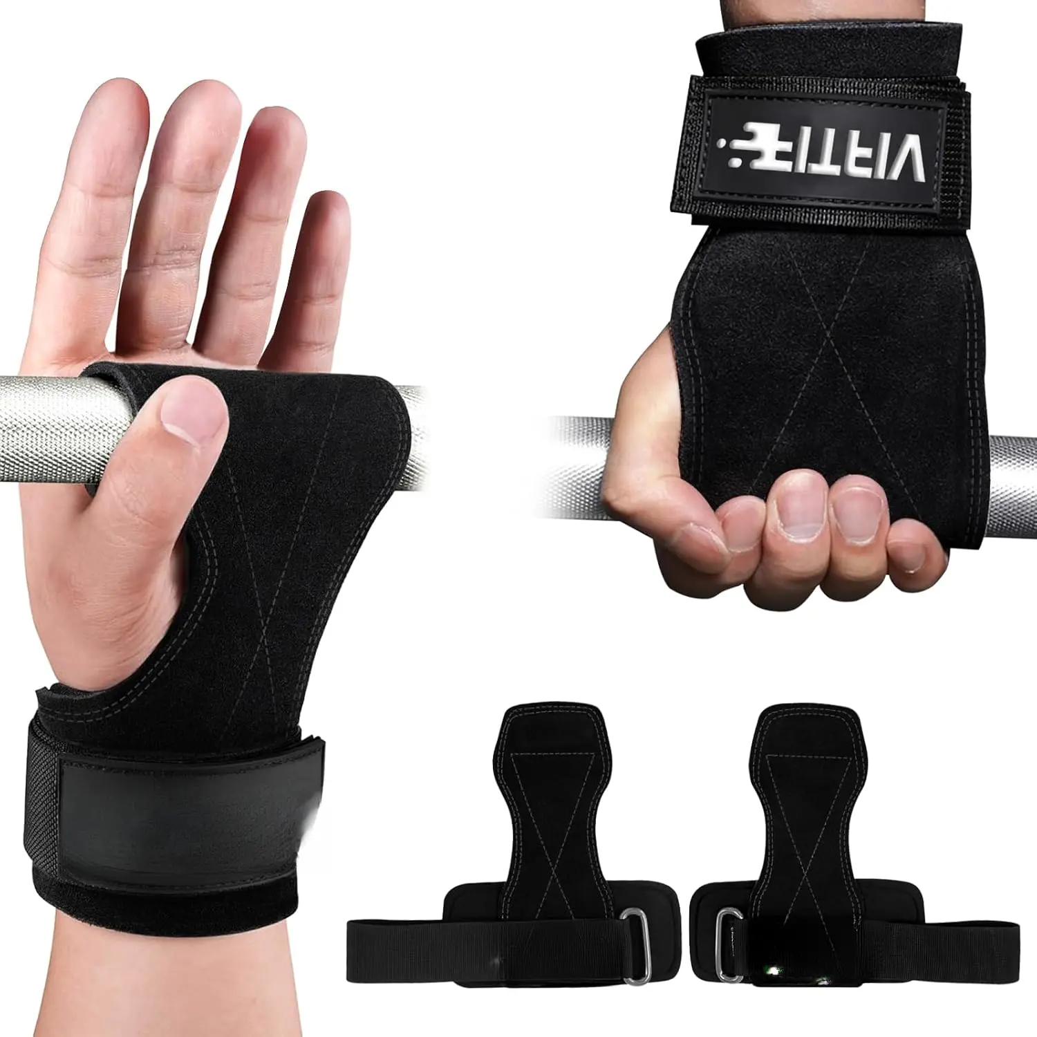 Weight Lifting Wrist Strap, Double Leather Weightlifting Wrist Straps for Gym Strength , Neoprene Padded Wrist Wraps - for Men & Women (Pair)