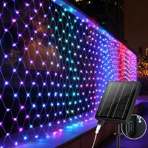 204LED Colorful Mesh Lights Outdoor Mesh Lights 9.8ft x 9.84ft for Garden, Lawn, Shrubs, Party, Wedding, Christmas Decoration, 8 Modes and Memory Function, Connectable, Black and Green Wire -