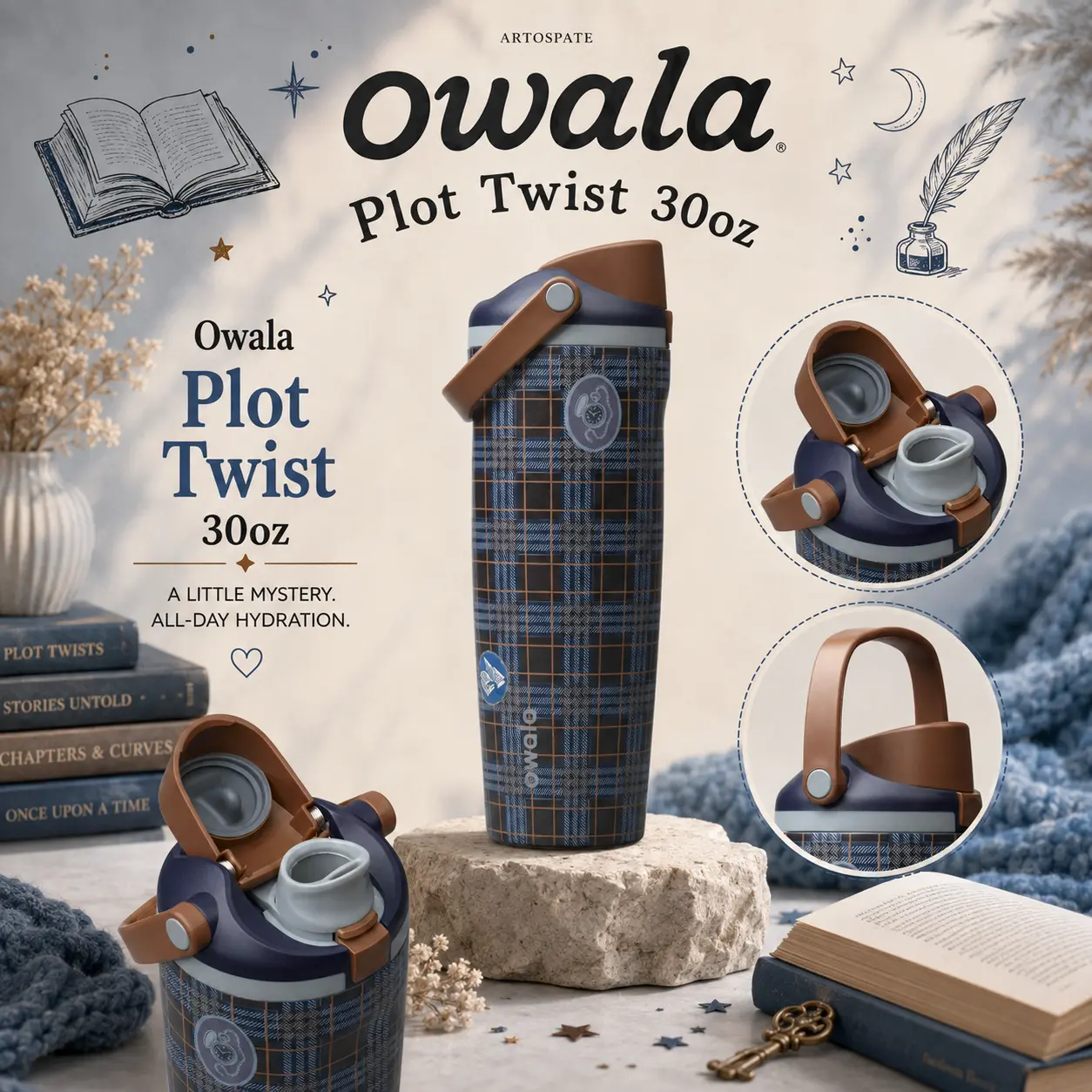 BookTok Back-to-School Essential | Owala Plot Twist 30oz FreeSip Sway Book Club Bottle for Readers, College, Study Sessions & Campus Life