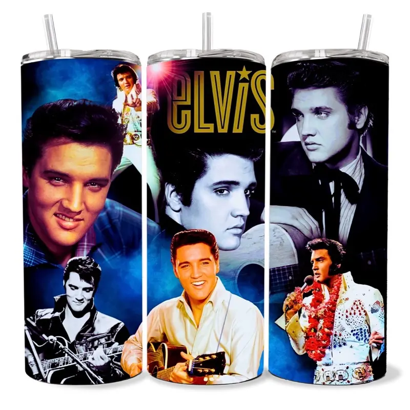 Elvis Presley 20 oz Tumbler - BPA Free, Stainless Steel, Leak Proof, Clear Lid, Includes Straw