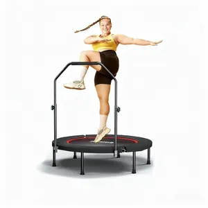 SkyBound 600 LBS Tested Foldable Mini Trampoline, 40'' Fitness Rebounder with Springs/Bungees, Foldable Mini Trampoline with Bungees/Springs，Adjustable U-Bar Handle, Stable Quiet Indoor/Outdoor Exercise Equipment Home Gym Kit