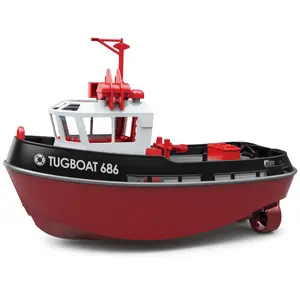 Cartoon Tugboat RC Boat, 1/72 Harbor Work Ship, Kids Lake Pond Toy Yacht, 2.4Ghz Radio Remote Control 15kmph Speed Pool Racer, Adults Water Fun Gifts, LED Night Sailing Cruise, Black-Red