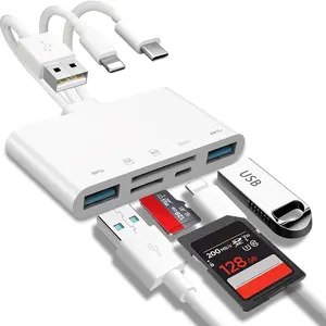 5-in-1 SD Card Reader, Dual-Connector Memory Card Adapter forphotography, USB OTG Adapter & SD Card Reader for iPhone/for iPad, USB C and USB A Devices with Micro SD & SD Card Slots, Supports SD/Micro SD/SDHC/SDXC/MMC, Plug and Play, Back to School