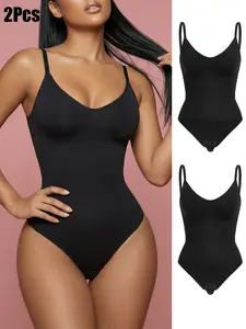 Women's Casual Striped Backless Jumpsuit, Medium Stretch Tight Fit Bodysuit, Comfortable Shapewear All Seasons