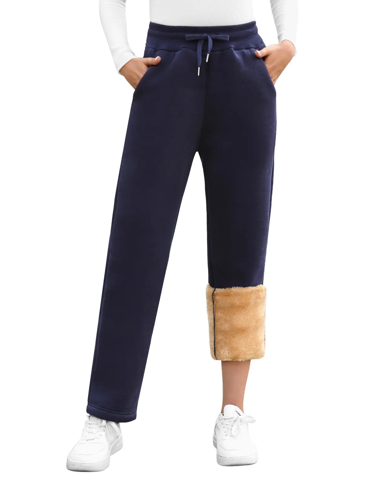HEEKPEK Women's Ultra Warm Sherpa Lined Straight Leg Basic Sweatpants - Fluffy, Soft, Thick Thermal Fleece Essential Bottoms with Pockets for Home, Casual Daily Wear Winter Use