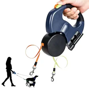 Night Safety Dual Retractable Dog Leash, Built-In LED Flashlight, Tangle-Free 360° Dual Lead, One-Button Control & Ergonomic Handle for Pet Owners