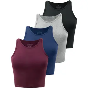 Crop Tops For Women Workout Cropped Tank Top High Neck Camisole Yoga Shirts Athletic Undershirts 4 Pack
