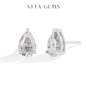 1CT Pear Shape Synthetic Moissanite Ear stud For women Daily Wear Birthday Present Jewelry E031