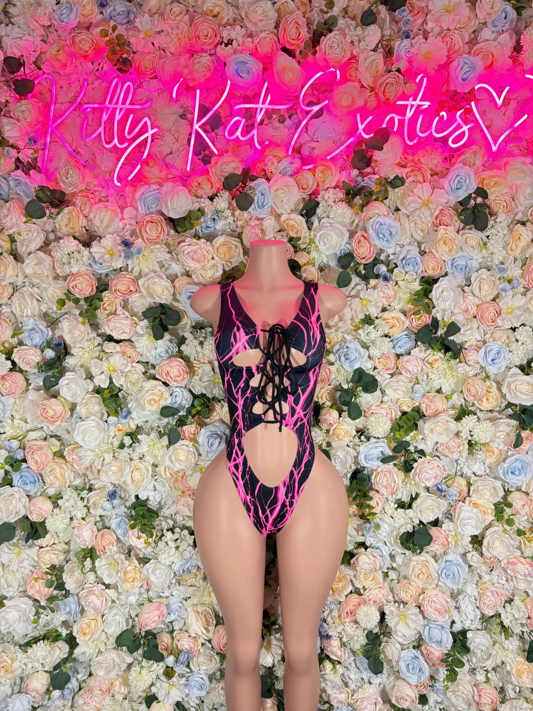 Bottlegirl Outfits One-Piece Bodysuit Pink Lightening - Custom Design | Exotic Dancewear Rave Outfits
