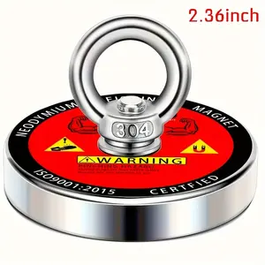 1 X 60mm, 242.5 pounds ( 110kg ) Magnet, with a pulling force of 1 X 60mm 242.5 pounds, suitable for river and magnetic fishing, equipped with a countersunk hole, magnetic fishing reel, stylish appearance, durable structure, Strong Magnet