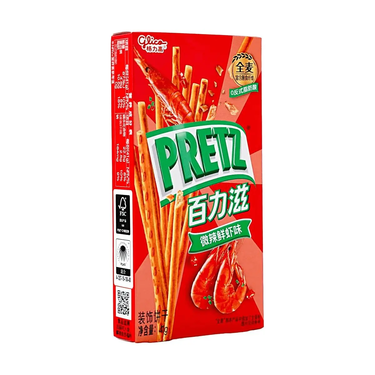 Glico Pocky Snack Sticks Spicy Shrimp Flavor 41g - Whole Wheat, High Fiber, Asian Snacks