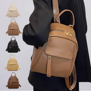 Women's Compact Mini Backpack for College - Soft PU Leather Bookbag with Top Handle & Zipper, Ideal for School & Travel