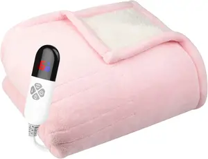 Electric Heated Throw Blanket Sherpa 50"x60" Pink Machine Washable 6 Heat Settings 4 Hours Auto Off Overheat Protection for Home Office Use