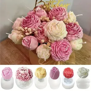 6-Piece Silicone Durable Floral Candle Molds Set, Peony Rose Heart Flower & Rose Bud, Resin Wax Soap Mold for DIY Handcraft Home Decor Wedding Crafts Holiday Gifts