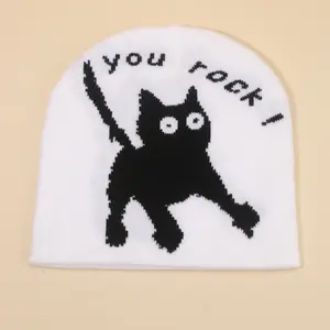 Unisex Y2K Cat Print Beanie Hat, Street Style High-End Fabric, Perfect for Outdoor Activities Like Skiing & Cycling, All Seasons Wear, Graphic Hat