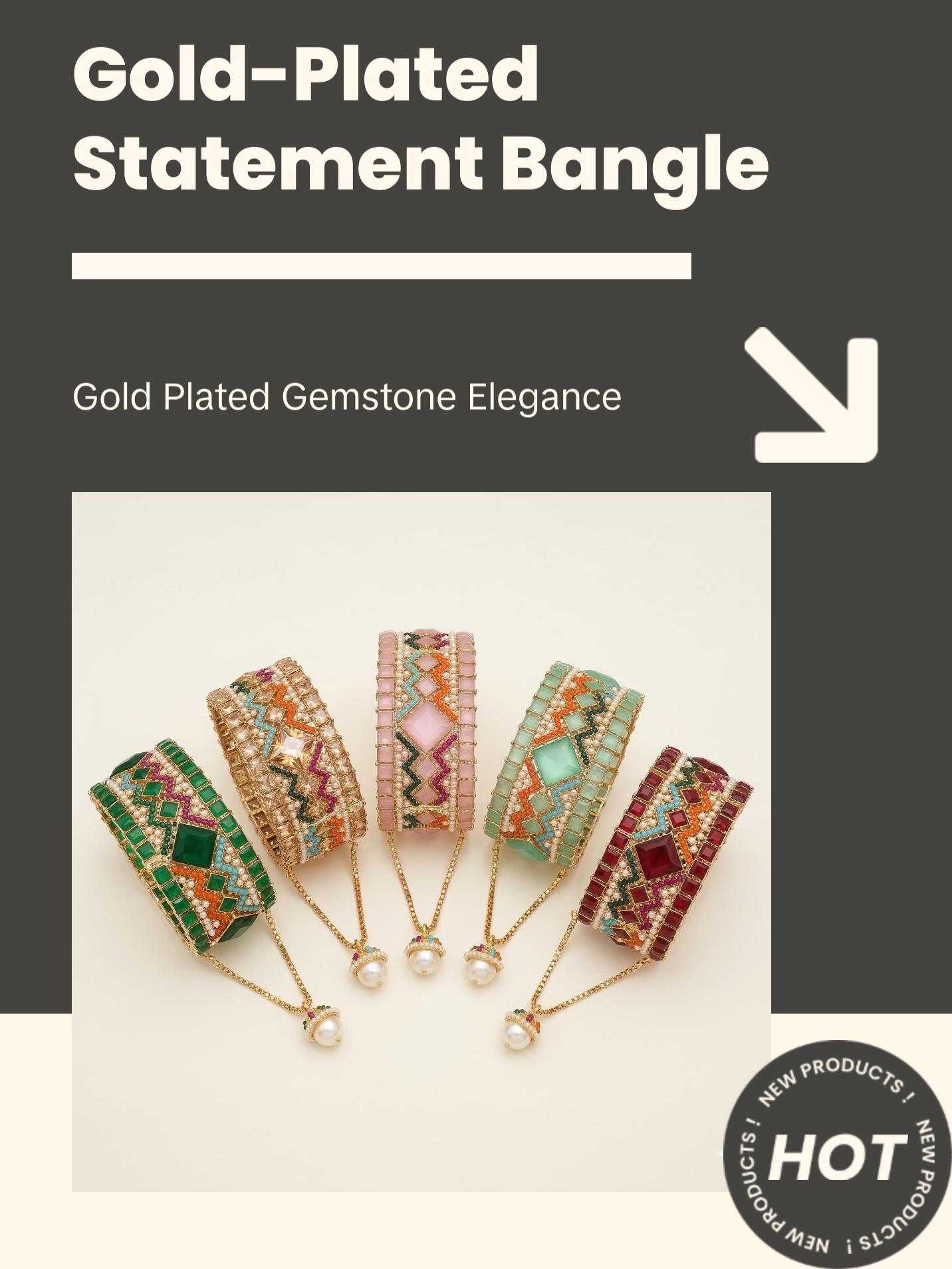 Premium Openable Statement SINGLE Bangle - 2.4, 2.6 and 2.8 with Gold Plating and Colorful Gemstones for Festive Wear simple style jewelry Premium Openable Statement SINGLE Bangle - 2.4, 2.6 and 2.8 with Gold Plating and Colorful Gemstones for Festive Wear simple style jewelry