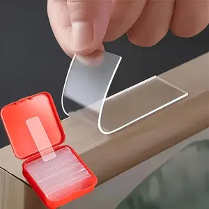 60pcs Heavy Duty Double-Sided Adhesive Tape - Waterproof Removable & Reusable Glue, Nano PVC Suitable for Walls，Quick-Dry Strong Hold No Residue for Walls, Posters, Crafts, Packaging, for home, Office, School - with Red Storage Box (Plastic Sheets)