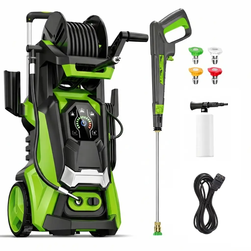 Electric Pressure Washer 5560PSI MAX 3.8GPM, 15 Level Adjustable Touch Screen, High-Pressure Multi-Surface Performance, with 4 Quick Connect Nozzles, 500ML Foam Cannon, Stainless Steel Lance and Total Stop System for Car Wash, Home, Patio Cleaning