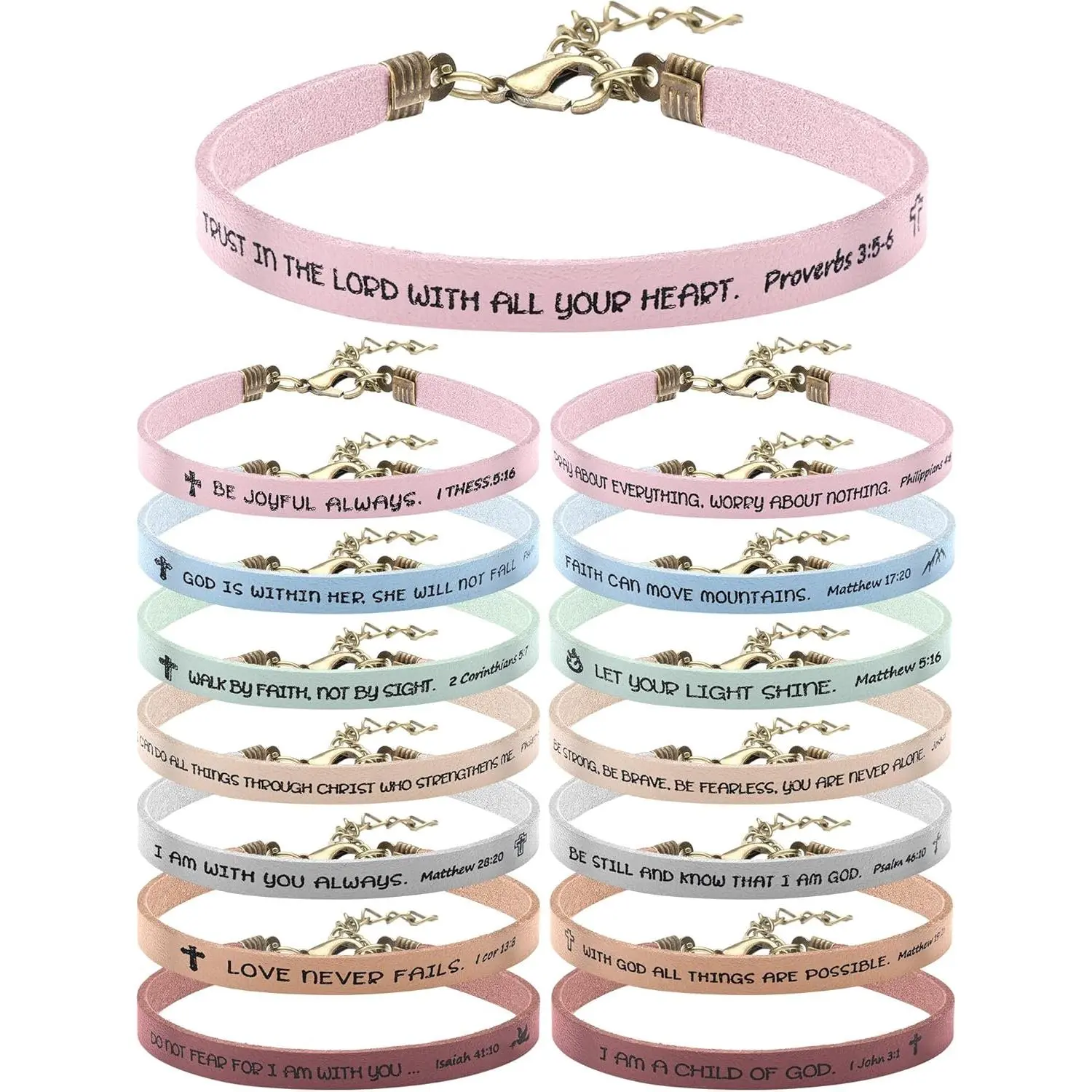 15 Pcs Christian Bracelets for Women Men Inspirational Leather Bible Verse God Faith Scripture Friendship Bracelets