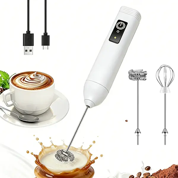 Rechargeable Milk Frother Handheld, Electric Foam Maker with Dual Spring Whisk, 3 Speeds for Coffee, Latte, Matcha, Hot Chocolate, Portable Charging USB-C Stainless Steel Hand Drink Mixer