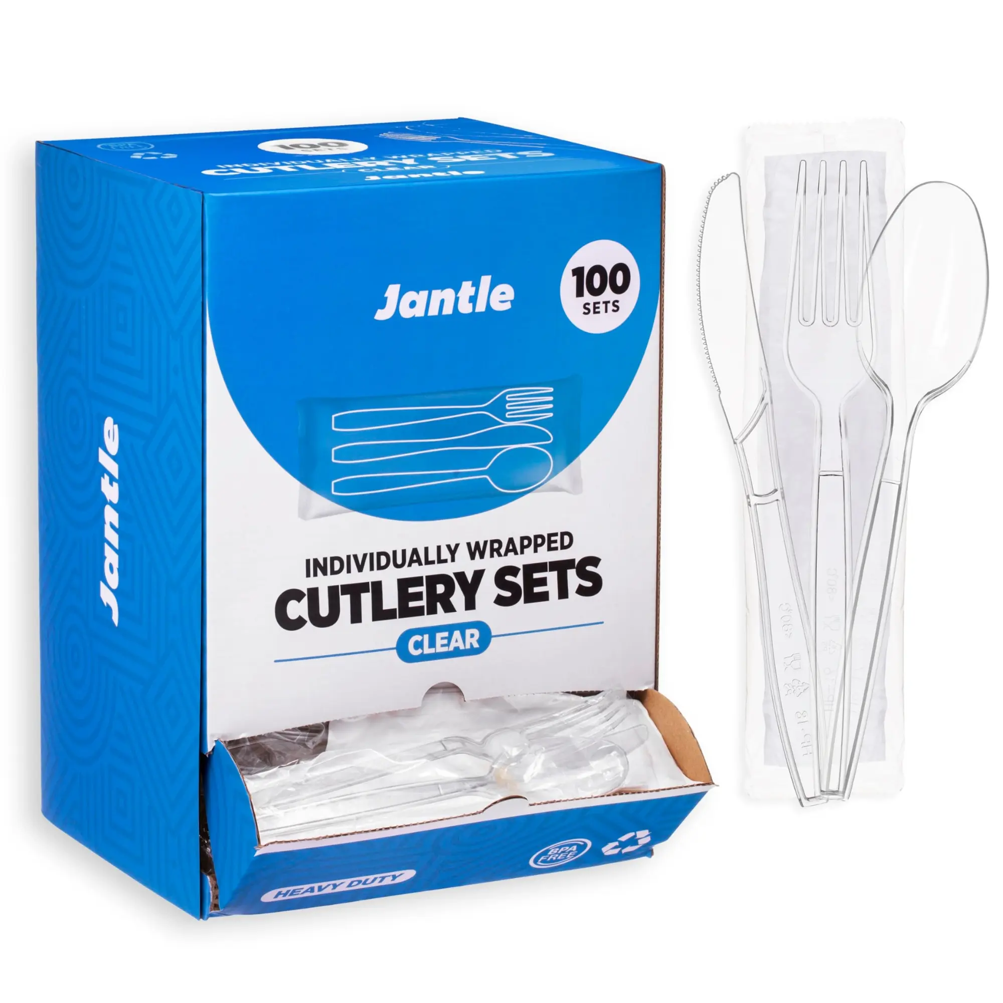 Sturdy Disposable Plastic Cutlery Kit - 100-Pack Individually Wrapped Forks, Spoons, Knives with Napkins - Sanitary Utensil Packets for Party, Restaurants, Takeout