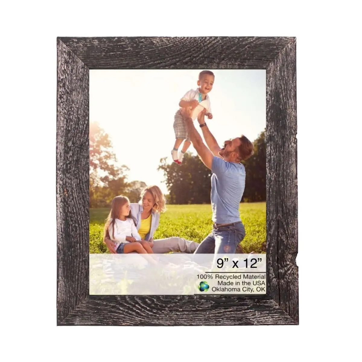 360 Stand Rustic Black Farmhouse Reclaimed Wooden Photo Frame - 9x12 in, Home Decor Piece with Hanging Feature, Sturdy Cardboard Backing for Wall Display, Wood, Farmhouse Wall & Tabletop Frames, Hangable Wall & Tabletop Frames