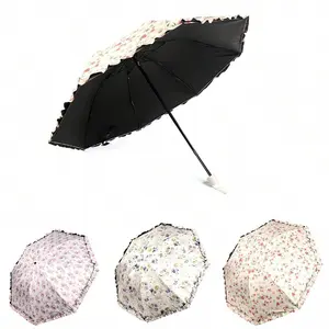 Vintage Floral Three-Fold Umbrella, Coated, Dual Layer Design, UV Protection, Rainy Days, Perfect for Girls, Ideal Outdoor Umbrella, Lightweight Umbrella