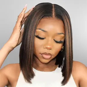 Megalook Glueless Bob Wig Short Straight 6x5 Lace Front Human Hair 1BP30 Highlight Pre-Cut HD Lace Wig with Natural Hairline Bleached Knots for Versatile Styling