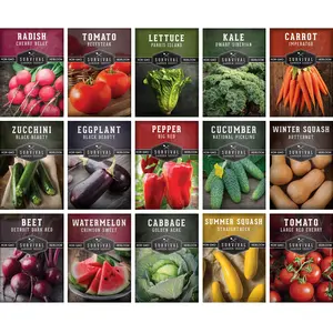 Vegetable Garden Collection - 15 Packs of Non-GMO Seeds for Home Survival Gardening Including Detroit Dark Red Beet, Golden Acres Cabbage, and More