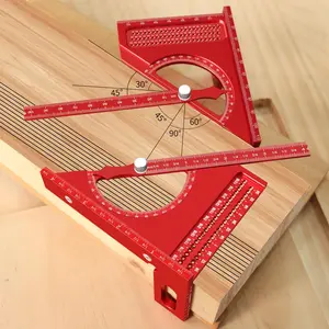 Woodworking Half-circle Square, 180 Degree Adjustable 3D Adjustable Carpentry Square Protractor, Aluminum Alloy Triangle Ruler with T-square Scribing Holes Tool