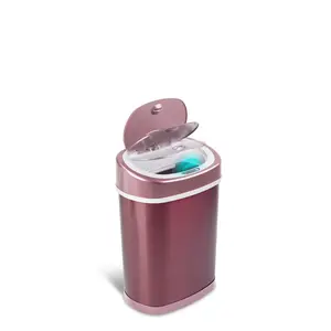 Nine Stars 4 Gallons / 15Liter Automatic Touchless Infrared Motion Sensor Trash Can, Stainless Steel, Small, Burgundy Fingerprint Proof Durable Bedroom