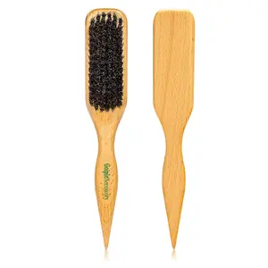 Boar Bristle Hair Brush Slick Back for Sleek Ponytail Bun & Smoothing Baby Hairs - Soft Medium Brush for Men & Women Natural